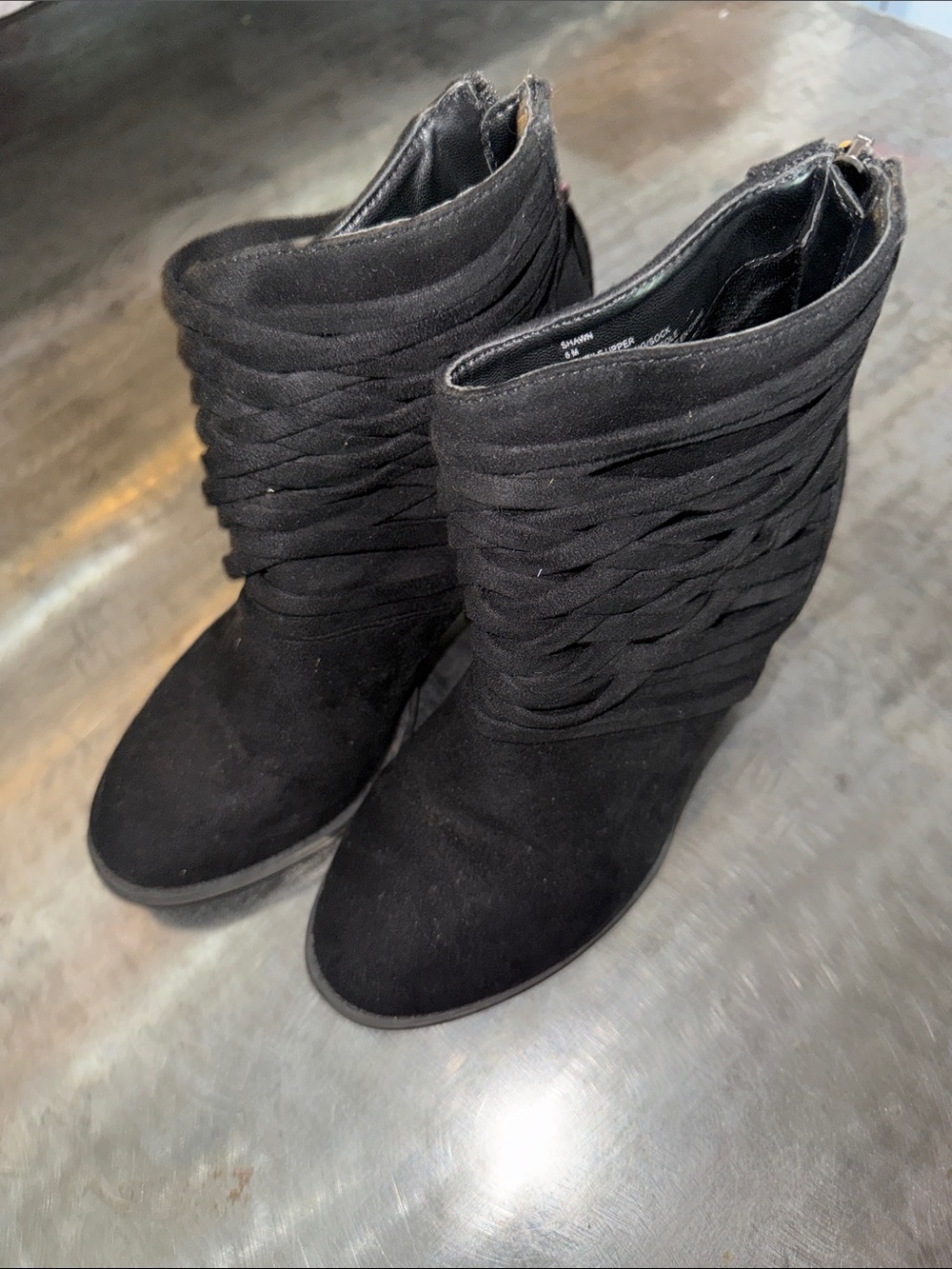 Women's Black Suede Ankle Boots with Braided Detail